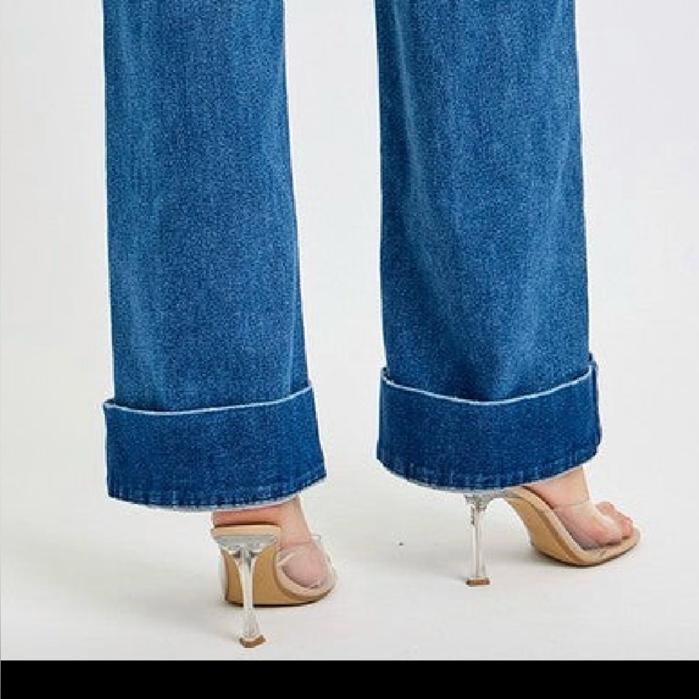 Tummy Control High Rise Wide Cuffed Ankle Denim - Picture 3 of 4